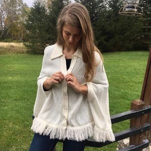 Rosanna Vintage White Sweater Cape Shawl Medium
